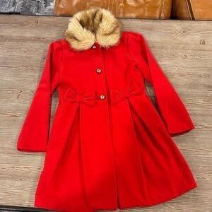 Janie and Jack Vibrant Red Coat with Faux Fur Trim